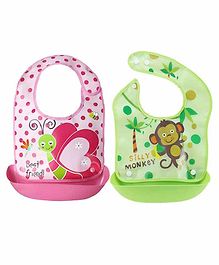 10Club Baby Bib Pack of 2 Waterproof 100% Silicone - Green & Pink