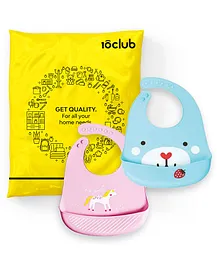 My NewBorn 100% Silicone Waterproof Bib With Pocket Pack of 2 - Blue Pink
