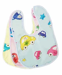 My NewBorn Fast Dry Double Layer Snap Button Bibs Pack of 3- Blue Pink Yellow 