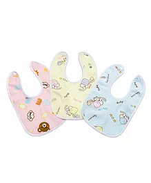 My NewBorn Fast Dry Double Layer Snap Button Printed Bibs Pack of 3- Blue Pink Yellow 
