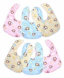 My NewBorn Fast Drying Premium Cotton Bibs Monkey Print Pack of 6 - Multicolour