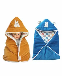 My Newborn Hooded Baby Wrapper Pack of 2 - Yellow Blue
