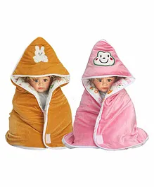 My Newborn Hooded Baby Wrapper Pack of 2 - Yellow Pink