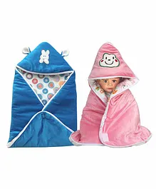My Newborn Hooded Baby Wrapper Pack of 2 - Blue Pink