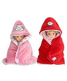 My Newborn Hooded Baby Wrapper Pack of 2 - Pink Red