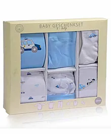 Mom's Home Organic Cotton 6 Piece Baby Clothing Set Vehicle Print - Blue White