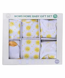 Mom's Home Organic Cotton 6 Piece Baby Clothing Set Sun Print - White Yellow