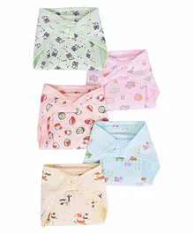 Mom's Home Cotton Cloth Nappies Multi Print Pack of 5 - Multicolor
