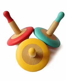 Shumee Wooden Spin Tops Pack of 3 - Red Green Yellow