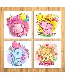 Wens Cartoon Sparkle Laminated Wall Panels Set of 4- Multicolor