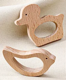 Babyhug Natural Steam Beech Wood Teether Pack of 2 - Beige