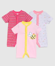 Zonko Style Half Sleeves Pack Of 3 Bee Patch Romper - Pink & White