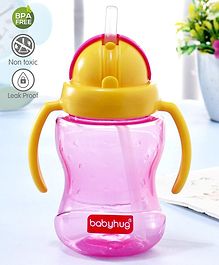 Babyhug Straw Sipper Bottle with Twin Handle Pink - 180 ml