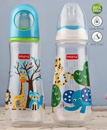 Babyhug Feeding Bottle Animal Print Blue And White Pack of 2 - 250 ml each