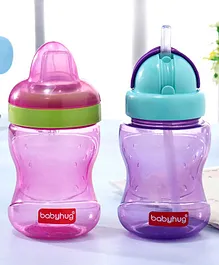 Babyhug Spout and Straw Sipper Set of 2 Pink Purple - 180 ml Each (Colour May Vary)
