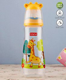 Babyhug Anti Colic Feeding Bottle Giraffe Shape Yellow - 250 ml 