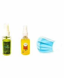 Organic Magic Anti Mosquito Spray and Hand Sanitizer Combo Set with Mask Pack of 3 - 50 ml Each