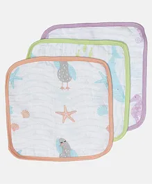 Ooka Baby 100% Premium Cotton Muslin Washcloths Pack of 3 - Ocean's Lullaby Prints
