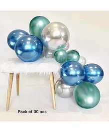 Balloon Junction Metallic Balloons Blue Green Silver - Pack of 30