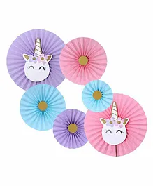Balloon Junction Unicorn Theme Paper Fans Party Decoration Multicolor - Pack of 6