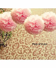 Balloon Junction Paper Flowers Pom Poms Party Decoration Pink - Pack of 8
