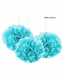 Balloon Junction Paper Flowers Pom Poms Party Decoration Blue - Pack of 8