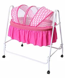Kiddery Clio Cradle with Polka Dot Mosquito Net - Pink