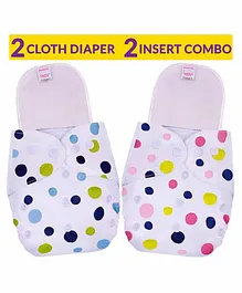  Bembika Reusable Cloth Diapers With Inserts Polka Dot Print Pack of 2 - White