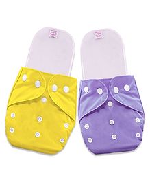 Bembika Reusable Solid Pocket Cloth Diapers With Inserts Pack Of 2- Purple Yellow