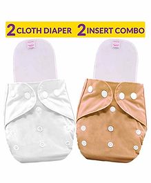 Bembika Reusable Solid Pocket Cloth Diapers With Inserts Pack of 2 - Brown White