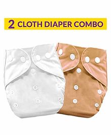 Bembika Washable & Reusable Solid Pocket Cloth Diapers Without Insert Pack of 2 - White Brown