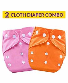 Bembika Washable & Reusable Solid Pocket Cloth Diapers Without Insert Pack of 2 - Orange Pink