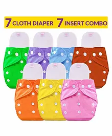 Bembika Reusable Cloth Diaper with Inserts Set of 7 - Multicolor