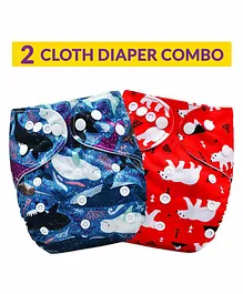 Bembika Reusable Cloth Diapers Multi Print Pack of 2 - Blue Red