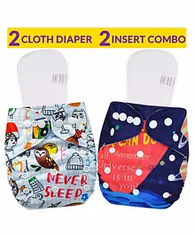 Bembika Reusable Cloth Diapers With Inserts Multi Print Pack of 2 - Blue