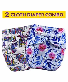  Bembika Reusable Cloth Diapers Multi Print Pack of 2 - Blue