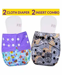  Bembika Reusable Cloth Diapers With Inserts Multi Print Pack of 2 - Purple Black