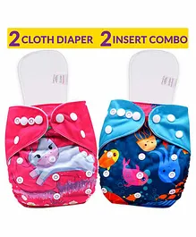  Bembika Reusable Cloth Diapers With Inserts Multi Print Pack of 2 - Red Blue