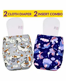 Bembika Cloth Diapers with Inserts Cloud Print Set of 2 - Blue Grey