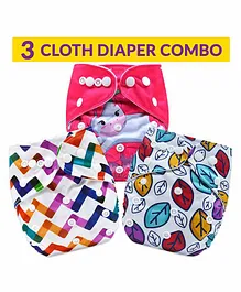 Bembika Reusable Cloth Diapers Multi Print Pack of 3 - White Pink