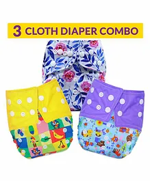 Bembika Reusable Cloth Diapers Multi Print Pack of 3 - Yellow Blue