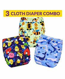 Bembika Reusable Cloth Diapers Multi Print Pack of 3 - Blue Green