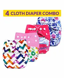 Bembika Reusable Printed Cloth Diapers  Pack of 4 - Multicolor