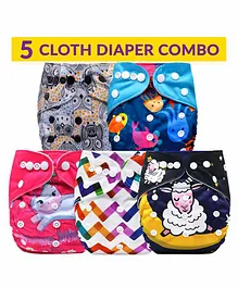 Bembika Reusable Cloth Diapers Multi Print Pack of 5 - Multicolor