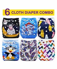 Bembika Reusable Cloth Diapers Multi Print Pack of 6 - Multicolor