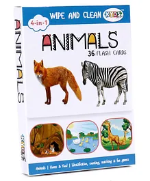 Kyds Play 4 in 1 Wipe & Clean Animals Flash Cards - 36 Cards 