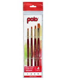 Polo Synthetic Hair Brushes Flat Set of 4 - Natural Handle 