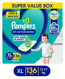 Pampers All round Protection Pants, Extra Large size baby diapers (XL) 136 Count, Lotion with Aloe Vera