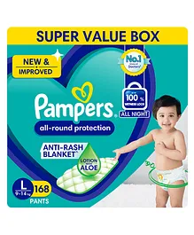 Pampers All round Protection Pants, Large size  (LG) 168 Count, Anti Rash diapers, Lotion with Aloe Vera