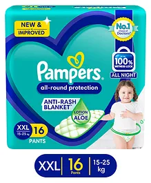 Pampers All round Protection Pants, Double Extra Large size baby diapers (XXL) 16 Count, Lotion with Aloe Vera